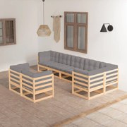 8 pcs conjunto lounge de jardim com almofadões pinho maciço