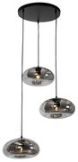 Candeeiro de suspensão Art Deco preto com vidro fumê redondo 3-luzes - Ayesha