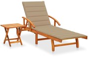 vidaXL Espreguiçadeira de jardim com mesa e almofadão acácia maciça