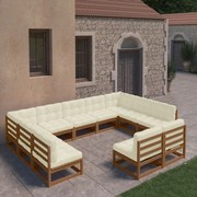 vidaXL 11pcs conj. lounge jardim almofadões pinho maciço castanho mel