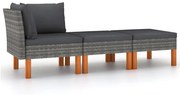 vidaXL 3 pcs conj. lounge jardim vime PE e madeira de eucalipto maciça