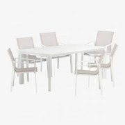 Conjunto De Mesa Extensível Retangular De Alumínio (180-240x100 Cm) Starmi E 6 Cadeiras De Jardim Eika Gardénia Branco - Sklum