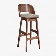 Banqueta Alta Juna Em Madeira E Estofado Madeira Escura & ↑75 Cm & Tecido Castanho Moca - Sklum