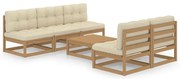 6 pcs conjunto lounge de jardim com almofadões pinho maciço