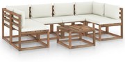 7 pcs conjunto lounge de paletes c/ almofadões pinho impregnado