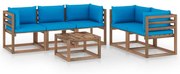 6 pcs conjunto lounge para jardim com almofadões azul-claro