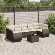 vidaXL 8 pcs conjunto sofás de jardim c/ almofadões vime PE castanho