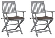 vidaXL Cadeiras exterior dobráveis c/ almofadões 2 pcs acácia maciça
