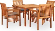 vidaXL 5 pcs conjunto de jantar exterior c/ almofadões acácia maciça