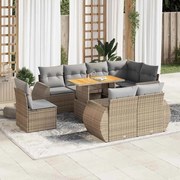 vidaXL 9 pcs conjunto de sofás p/ jardim com almofadões vime PE bege
