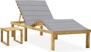 vidaXL Espreguiçadeira de jardim com mesa e almofadão pinho impregnado