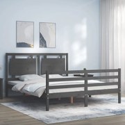 Estrutura de cama com cabeceira 160x200 cm madeira maciça cinza