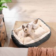 Cama para cães 80 x 65 x 20 cm com almofada reversível cinzento