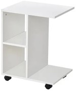 HOMCOM Mesa Auxiliar Moderna Mesa Auxiliar em Forma de C com Rodas e Prateleiras Abertas 45x35x58 cm Branca