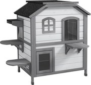 PawHut Casa para gatos Abrigo para gatos Toca para gatos, 2 andares, resistente às intempéries, 99,5 cm x 76 cm x 91 cm, Branco + Cinza | Aosom Portugal