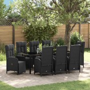 vidaXL Conjunto de Jantar de Jardim com 9 Peças e Almofadas Pretas de Rattan