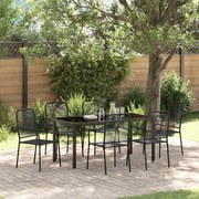 vidaXL Conjunto de Jardim de 7 Peças Corda de Algodão Preta e Aço