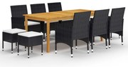 11 pcs conjunto de jantar para jardim preto