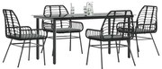 vidaXL Conjunto de jantar jardim 5 peças almofadas vidro vime PE preto