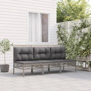 3 pcs conjunto lounge de jardim c/ almofadões vime PE cinzento