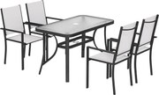 Outsunny Conjunto de Jantar para Jardim com Orifício para Guarda-Sol, Mesa, Cadeiras para 4, Cinza Claro | Aosom Portugal