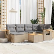 vidaXL 7 pcs conjunto de sofás p/ jardim com almofadões vime PE bege