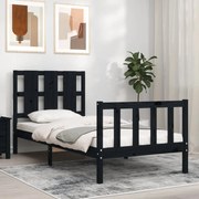 vidaXL Estrutura de cama com cabeceira 90x190 cm madeira maciça preto