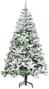 HOMCOM Árvore de Natal Artificial 180cm com Neve Ignífugo com 750 Ramos Folhas de PVC Base Dobrável Verde