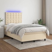 vidaXL Cama box spring c/ colchão e LED 120x200 cm tecido cor creme