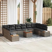vidaXL Sofá de Jardim Modular de 11 Peças com Almofadas Cinza em Polirattan e Madeira de Acácia