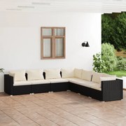 vidaXL 7 pcs conjunto lounge de jardim c/ almofadões vime PE preto