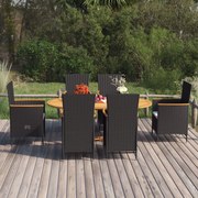 7 pcs conjunto de jantar para jardim vime PE preto