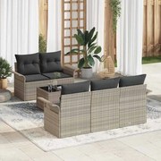 vidaXL Conjunto de 6 Peças de Sofás de Jardim com Almofadas Cinzento Claro Polirattan