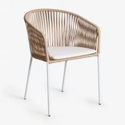 Pack De 4 Cadeiras De Jardim Com Braços Em Ferro E Corda Trançada Jocelyn Natural - Branco - Sklum