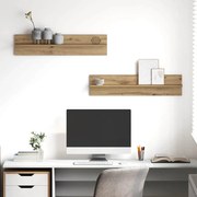 vidaXL Prateleiras de Parede com prateleira 2 pcs Carvalho Artesanal