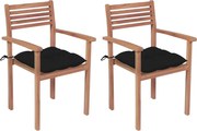 vidaXL Cadeiras de jardim c/ almofadões pretos 2 pcs teca maciça