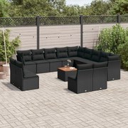 vidaXL 14 pcs conjunto de sofás p/ jardim c/ almofadões vime PE preto
