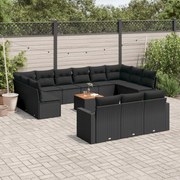 vidaXL 14 pcs conjunto de sofás p/ jardim c/ almofadões vime PE preto