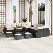 vidaXL Conjunto de Sofá de Jardim 14 Peças com Almofadas - Rattan Preto e Acácia