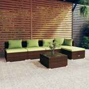 vidaXL 6 pcs conjunto lounge jardim c/ almofadões vime PE castanho