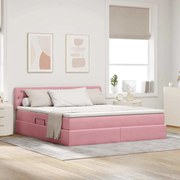 vidaXL Cama com arrumação e LED com colchão Rosa 180 x 200 cm Veludo