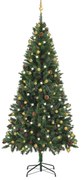 vidaXL Árvore Natal artificial pré-iluminada c/ bolas 210 cm verde