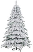 HOMCOM Árvore de Natal Ø116x180 cm Neve Artificial com 627 Pontas de PVC Base Dobrável e Suporte de Metal Decoração de Natal Verde e Branco