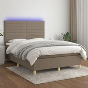 vidaXL Cama box spring colchão/LED 140x190cm tecido cinza-acastanhado