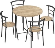 HOMCOM Conjunto de Mesa e Cadeiras de Refeição Mesa de Cozinha Redonda com 4 Cadeiras Estilo Industrial Madeira e Preto | Aosom Portugal