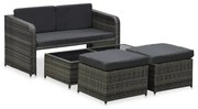 Conjunto lounge de jardim c/ almofadões 4 pcs vime PE antracite