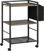 HOMCOM Carrinho Auxiliar com Rodas Carrinho de Armazenamento de 3 Níveis com Bolsa de Tecido 2 Ganchos 66x40x80,5cm Cinza | Aosom Portugal
