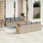 vidaXL 9 pcs conjunto de sofás p/ jardim com almofadões vime PE bege