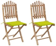 vidaXL Cadeiras de jardim dobráveis c/ almofadões 2 pcs bambu