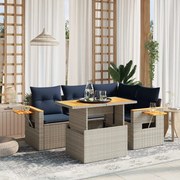 vidaXL 5 pcs conjunto sofás p/ jardim c/ almofadões vime PE cinzento